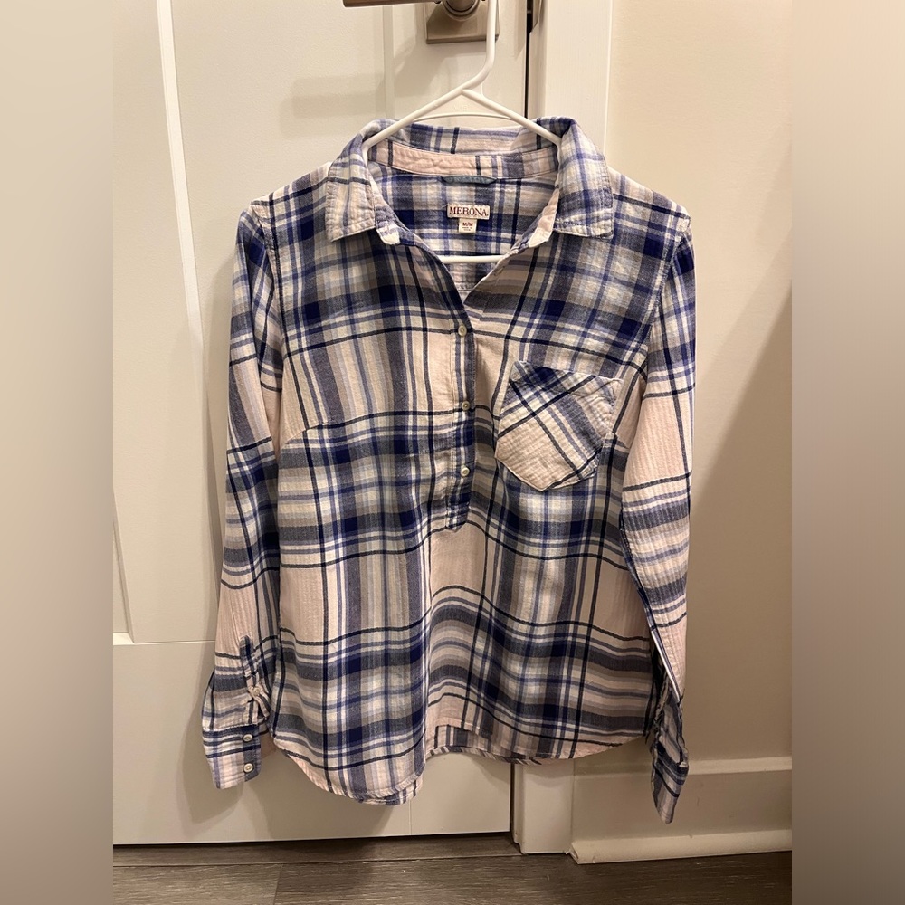 Purple/grey plaid button up Size medium